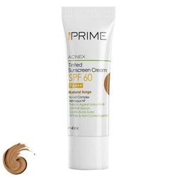 کرم ضدآفتاب رنگی پرایم، 60 SPF، مدل 02، مناسب پوست چرب و مختلط تنالیته رنگ متوسط و حجم 40 میلی‌لیتر، محافظت کننده در برابر اشعه