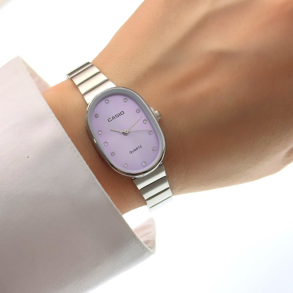 ساعت کاسیو زنانه صفحه بیضی رنگ یاسی Casio