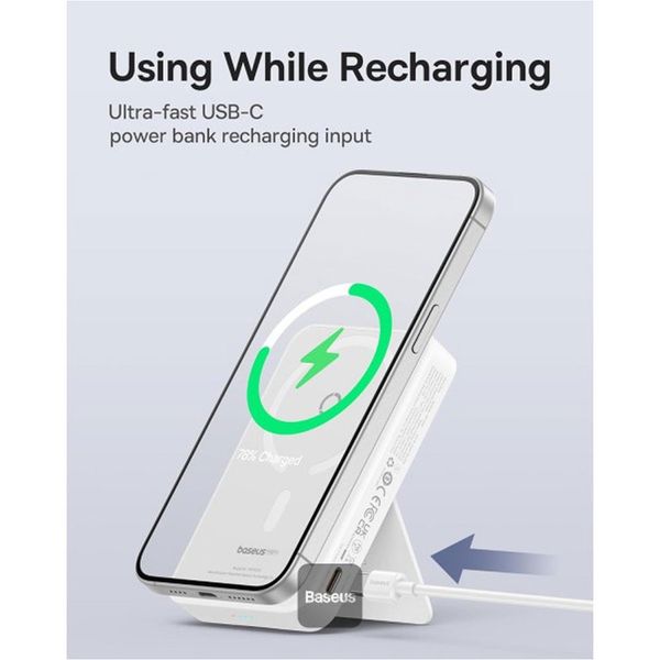 پاوربانک بیسیم 20 وات بیسوس مدل MagPro Magnetic Bracket 20w با ظرفیت 5000 میلی آمپر ساعت به همراه کابل USB-C به USB-C