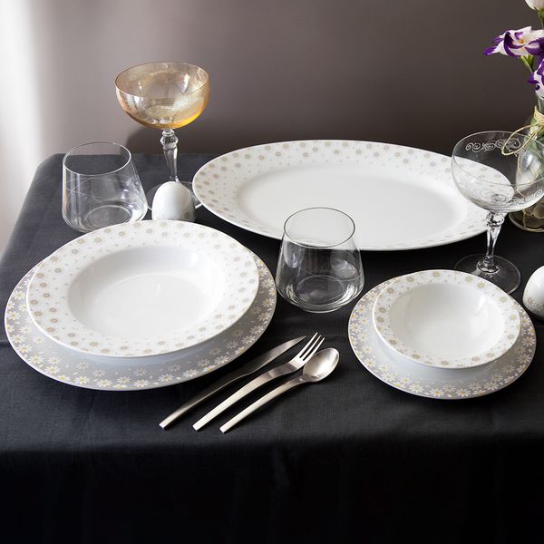 سرویس غذاخوری 74 پارچه چینی زرین ایران مدل ایتالیا کامومیلا درجه یک