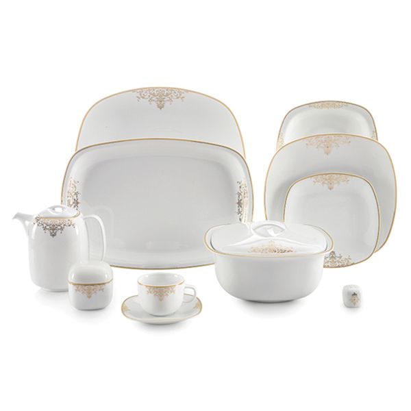 سرویس غذاخوری 98 پارچه چینی زرین ایران سری کواترو مدل مونت کارلو درجه یک