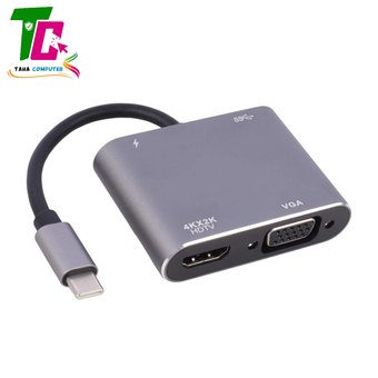 هاب 4 پورت Type-C به HDMI + VGA + USB3 + TYPE C