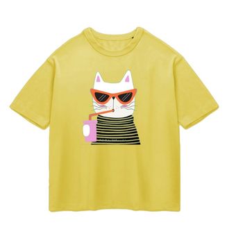 تی شرت باکسی پپا طرح KittyCat رنگ خردلی