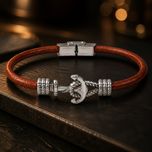 دستبند مردانه مدل تاج شب چرم طبیعی کد 3010