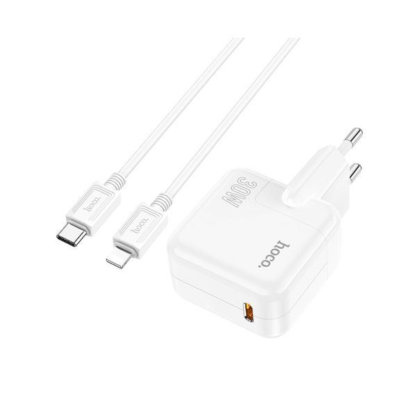 شارژر دیواری 30 وات هوکو مدل C112A PD به همراه کابل لایتنینگ با گارانتی شرکتی