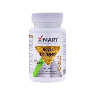 قرص مکمل کلاژن ایکس مارت مدل Royal Collagen، دوز 833mg، بسته 30 عددی، تقویت مو و ناخن، حفظ استحکام و سلامت پوست و ناخن