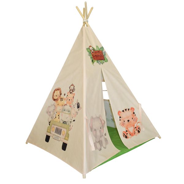 چادر بازی کودک مدل سرخپوستی طرح حیوانات سافاری کد PT503