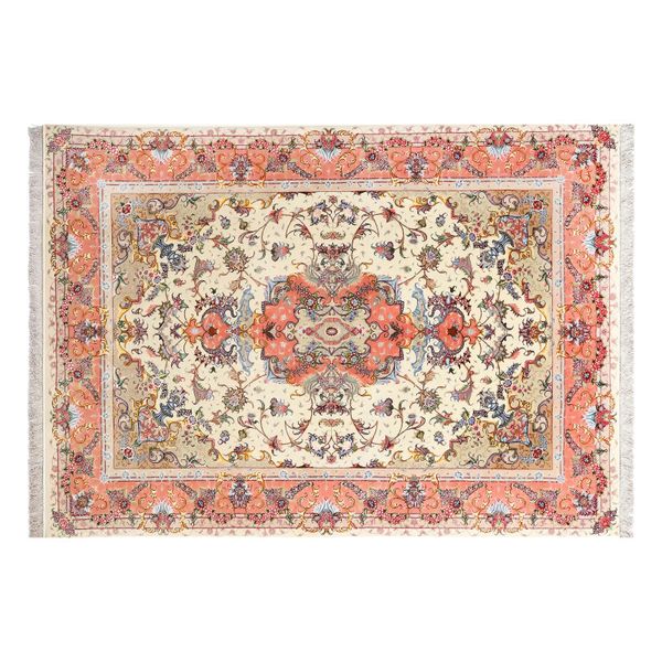 فرش ماشینی زانیس کد 503 طرح لچکی تبریز زمینه کرم