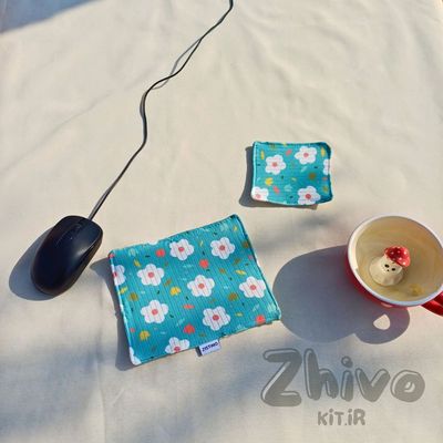 ست زیرلیوانی و زیرموسی بابونه فیروزه‌ای