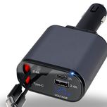 شارژر فندکی 120 وات مدل C1 | شارژ سریع موبایل و تبلت با دو خروجی USB-C و کابل Lightning/Type-C