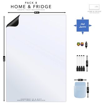 وایت برد مغناطیسی منعطف هوم اندفریج مدل رویخچالی طرح 8 سایز 40×60 همراه 4 عدد ماژیک، 1 هولدر، 2 مگنت