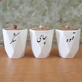 بانکه تکست فارسی درب چوبی طرح هندسی، یک عددی