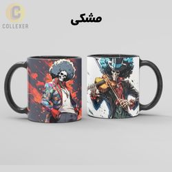 ماگ انیمه وان پیس طرح بروک (Brook) One Piece کد 01 (سفید ، مشکی ، حرارتی)