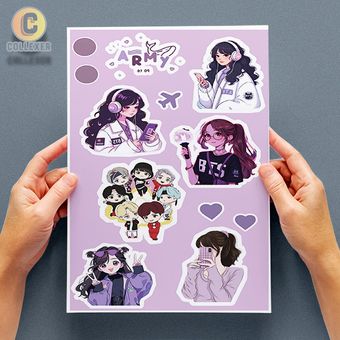 استیکر پک بدون برش طرح گروه بی تی اس (BTS) - شیت برچسب A4 و A5 - کد 01