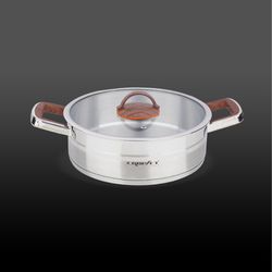 تابه استیل نقرهای براق سایز 24 کروپ ست دسته چوب