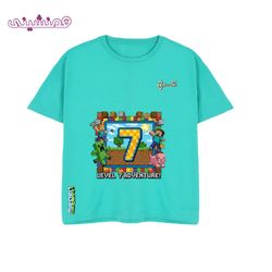 تیشرت عدد 7 ماینکرافت رنگ سبزآبی