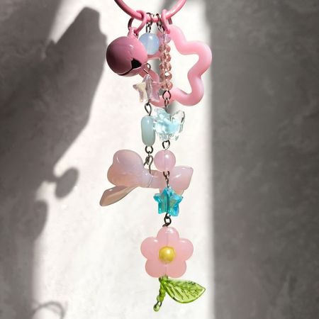 جاکلیدی دخترانه فانتزی گل صورتی و آبی پاستلی