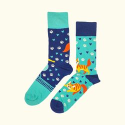 جوراب مردانه ساق دار اکمن لنگه به لنگه گربه نارنجی