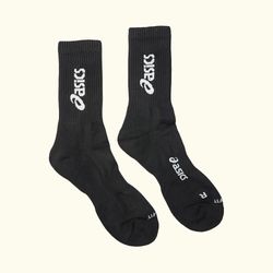 جوراب ورزشی ساق بلند ایمانی طرح اسیکس با رویه تنفس پذیر و کف حوله ای