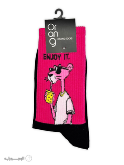 جوراب طرح پلنگ صورتی کش انگلیسی فانتزی - ده جفتی