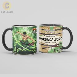 ماگ انیمه وان پیس طرح رورونوا زورو (Roronoa Zoro) One Piece کد 01 (معمولی ، مشکی ، حرارتی)