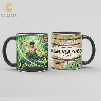 ماگ انیمه وان پیس طرح رورونوا زورو (Roronoa Zoro) One Piece کد 01 (معمولی ، مشکی ، حرارتی)