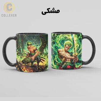 ماگ انیمه وان پیس طرح رورونوا زورو (Roronoa Zoro) One Piece کد 02 (سفید ، مشکی ، حرارتی)