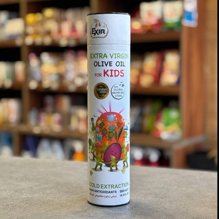 روغن زیتون ارگانیک مخصوص کودکان 500 میل شیشه ای اکسیر