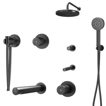 ست شیرآلات کسری مدل زنو توکار دودی مات مجموعه 6 عددی(دوش بازویی دیواری+شیر روشویی+شیر توالت)