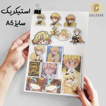استیکر پک انیمه شیطان کش طرح زنیتسو آگاتسوما (Zenitsu Agatsuma) Demon Slayer بدون برش سایز A5 کد 01