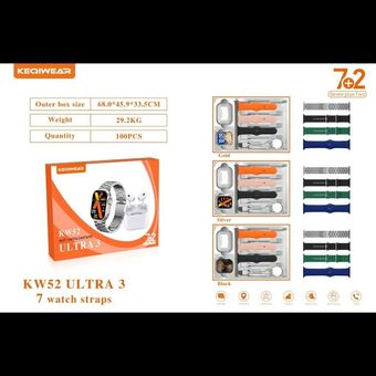 ساعت هوشمند KEQIWEAR مدل KW52 ultra3 همراه با ایرپاد و7 بند