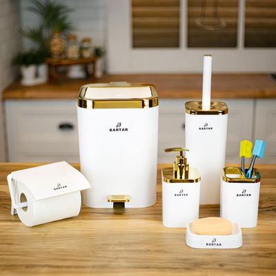 ست بهداشتی شش تکه با درب آرام‌بند دوحالته مدل طلایی