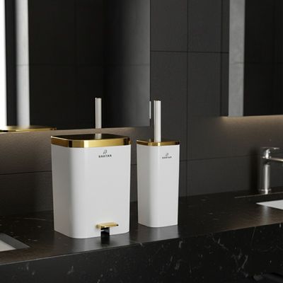 سطل و فرچه دو جداره طرح طلایی دو حالته (پدالی و بادبزنی) – توالت‌شوی با کیفیت