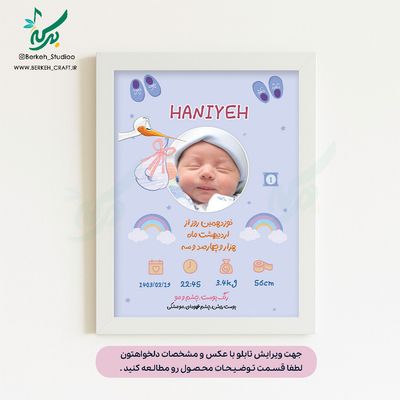 تابلو مشخصات نوزاد مدل لبخند خدا قابل ویرایش با عکس و مشخصات دلخواه