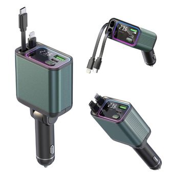 شارژر ماشین جمع شونده 65 واتی گرین Green Retractable 65W Car Charger