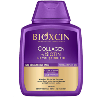 شامپو ضد ریزش بیوکسین BIOXCIN بنفش حاوی کلاژن و بیوتین حجم دهنده مو 300 میل