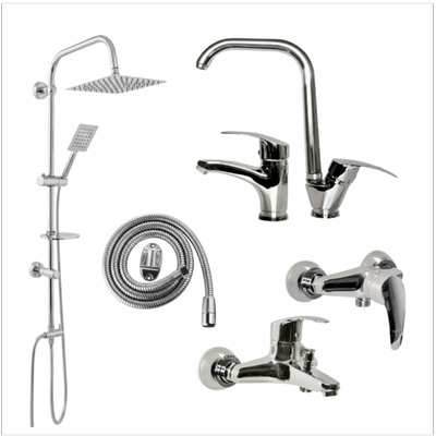ست شیرآلات 6 تکه مدل اسپانیا کروم (سنگین) + علم دوش دوکاره استیل (5 سال گارانتی شیرآلات + ارسال رایگان)