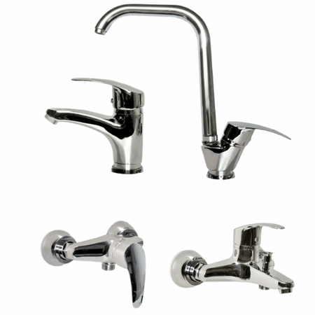 ست شیرآلات 4 تکه مدل اسپانیا کروم علم دوخم (سنگین) (5 سال گارانتی + ارسال رایگان)