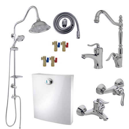 ست 11 تکه مدل قاجاری کروم + دوش دوکاره شیپوری (5 سال گارانتی شیرآلات + ارسال رایگان)