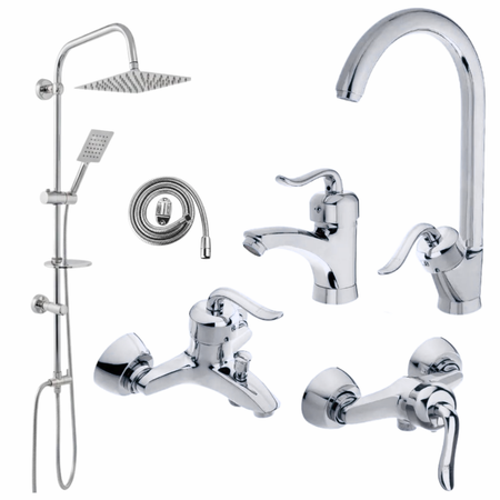 ست 6 تکه مدل قاجاری کروم + دوش دوکاره استیل (5 سال گارانتی شیرآلات + ارسال رایگان)