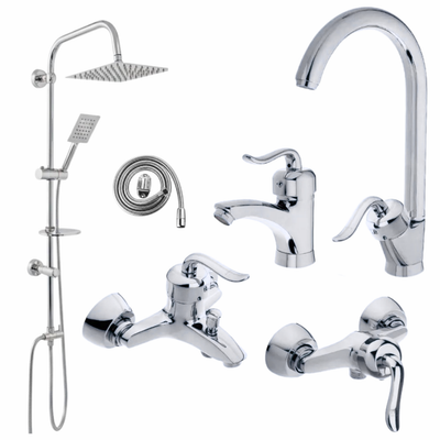 ست 6 تکه مدل قاجاری کروم + دوش دوکاره استیل (5 سال گارانتی شیرآلات + ارسال رایگان)