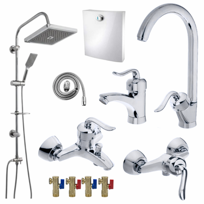 ست 11 تکه مدل قاجاری کروم علم عصایی + دوش دوکاره رسوب‌گیر (5 سال گارانتی شیرآلات + ارسال رایگان)