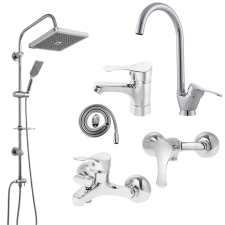 ست 6 تکه مدل لاله کروم + دوش دوکاره رسوب‌گیر (5 سال گارانتی شیرآلات + ارسال رایگان)