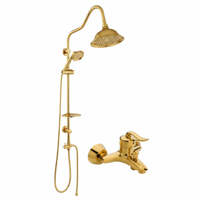 ست 2 عددی دوش حمام قاجاری با علم یونیورست شیپوری طلایی (5 سال گارانتی شیرآلات)