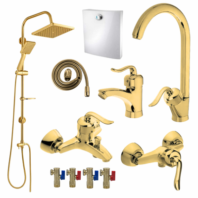 ست 11 تکه مدل قاجاری طلایی + دوش دوکاره ترکیب آب وهوا (5 سال گارانتی شیرآلات + ارسال رایگان)