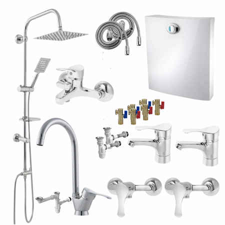 ست 19 تکه مدل لاله کروم + دوش دوکاره استیل (5 سال گارانتی شیرآلات + ارسال رایگان)