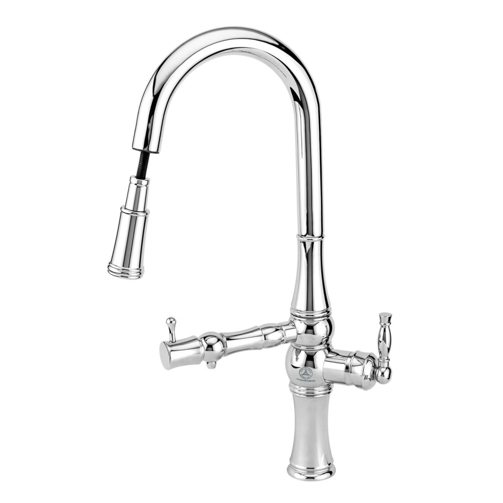 شیر ظرفشویی دومنظوره شلنگدار شیرآلات بهداشتی قهرمان مدل نگین