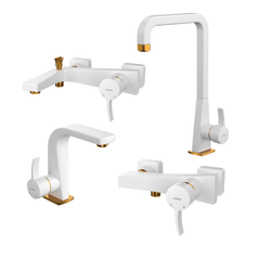 ست شیرآلات کسری مدل فیروزه مجموعه 4 عددی سفید طلایی