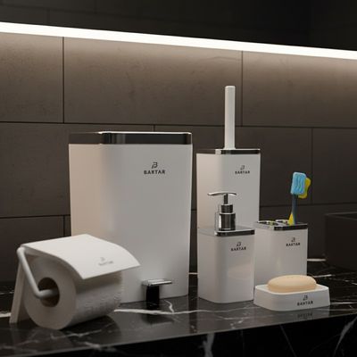 ست بهداشتی شش تکه با درب دو حالته آرام‌بند (بادبزنی و پدالی) مدل نقره‌ای