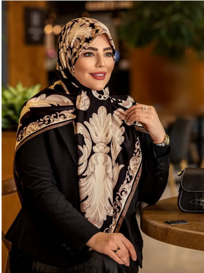 روسری ابریشم توییل کجراه قواره 140 مدل مروارید